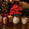 Vibrant Red Poinsettia Bunch for Home Artificial Flowers, Christmas Bouquet with Berries, Faux Silk Synthetic Flower Decoration Floral Stems