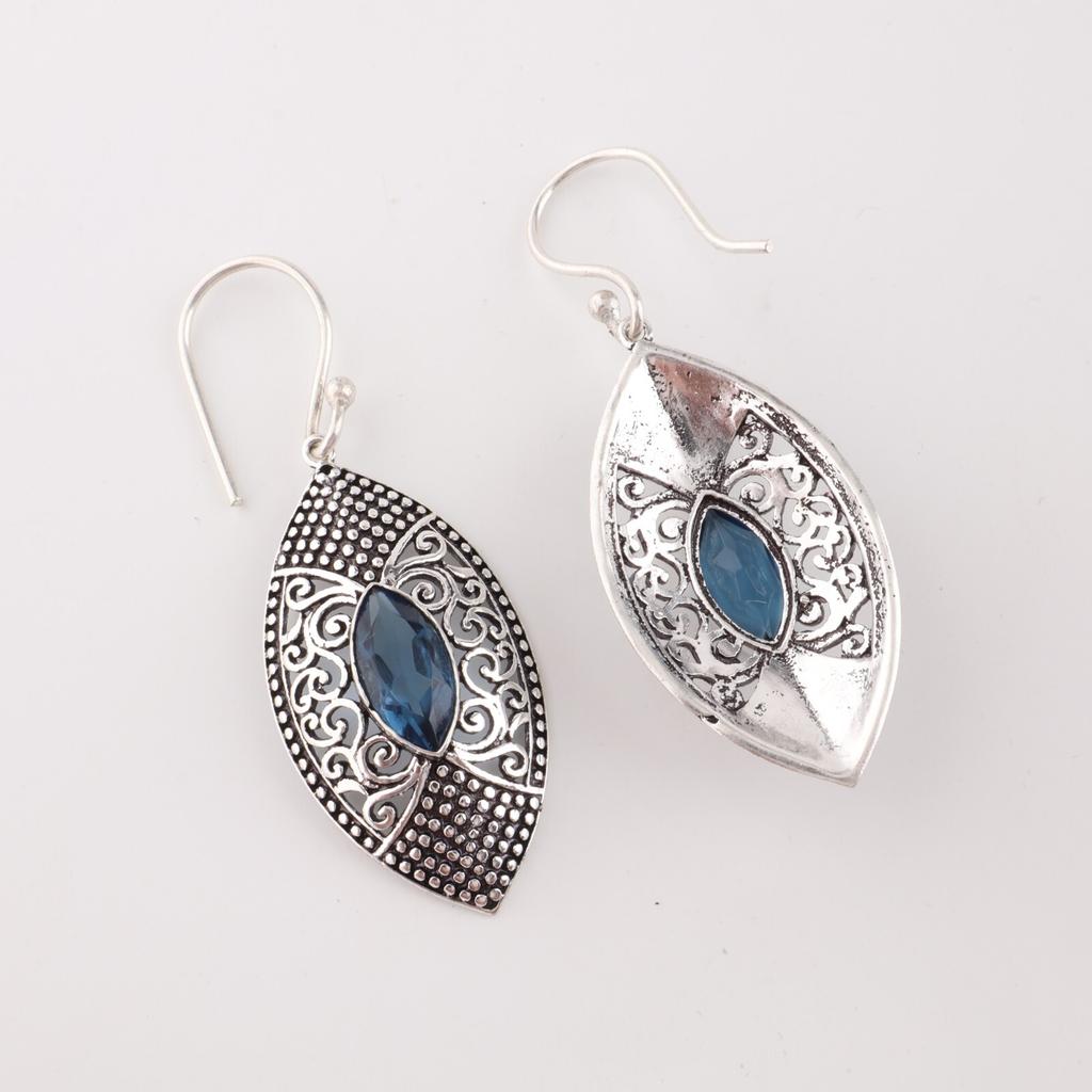 London Blue Topaz Gemstone 925 Sterling Silver Jewelry Dangle Earrings 2.15" CE-20-9