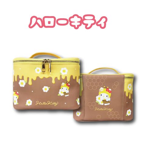 Hatayama Shoji Sanrio Mirrored Vanity Pouch, Honeybee and Hello Kitty, Approx. H15 x W20 x D20cm, Product Number: 34203279