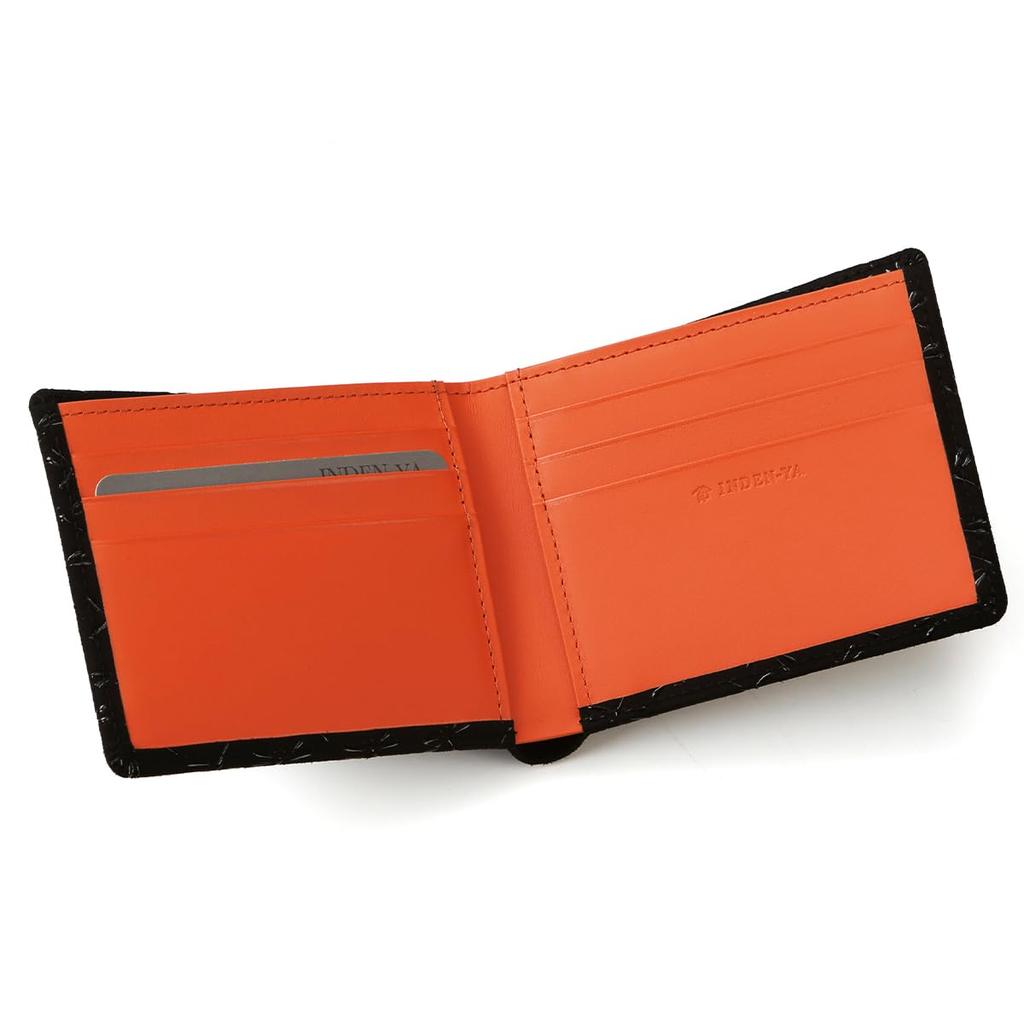 Inden HISOCA Hisoka Traditional Craft Koshu Inden Deerskin Lacquer Original Brand Wallet Black with Black Lacquer Dragonfly Design [Inden-ya]