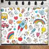2D Classroom Decoration Backdrop, Hand Drawn Rocket Rainbow & School Items Banner