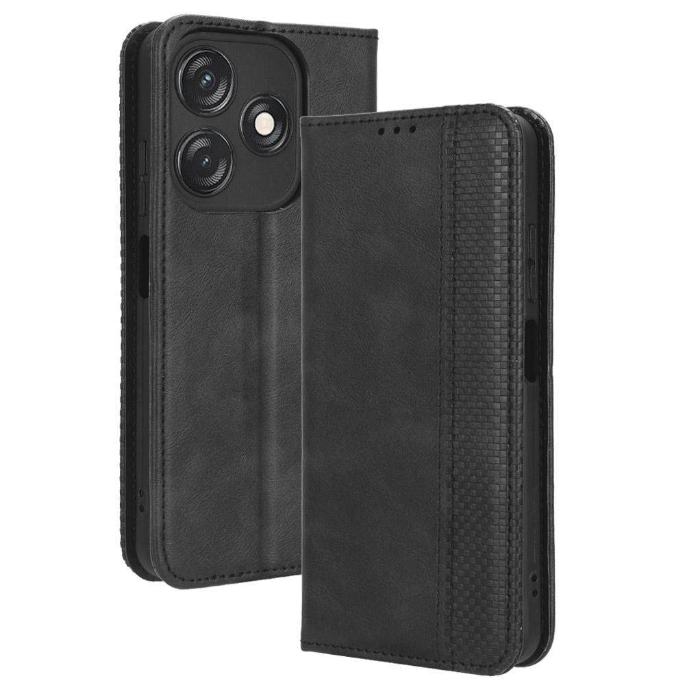 For TECNO Spark 10C 4G Wallet Phone Case Anti-Dust Stand PU Leather Protective Cover with Retro Texture