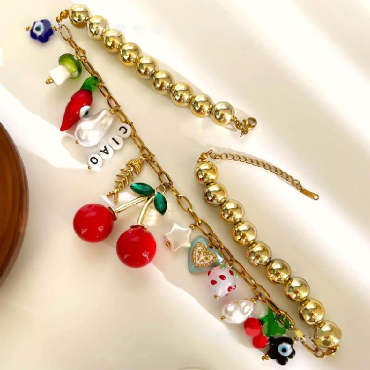 Whimsical Cherry Charm Necklace Dopamine Style Jewelry Sturdy Stainless Steel Chain For Everyday