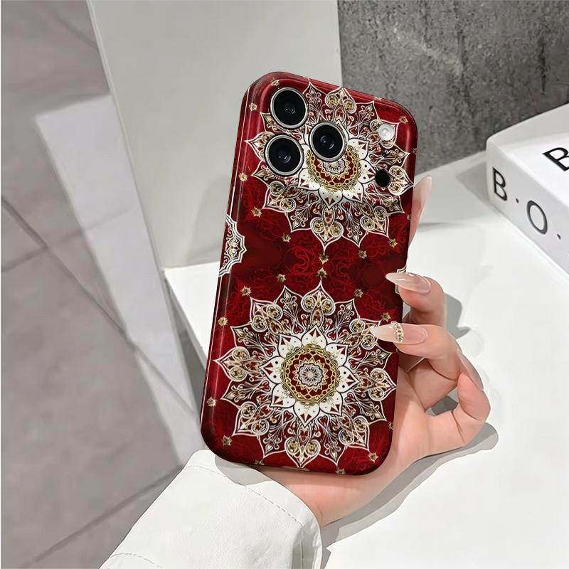 Opulent Red Gold Mandala Pattern Art Graphic Film Aesthetic Protective Shockproof Bumper Phone Case For iPhone 13 14 15 16 17 Pro Max Plus