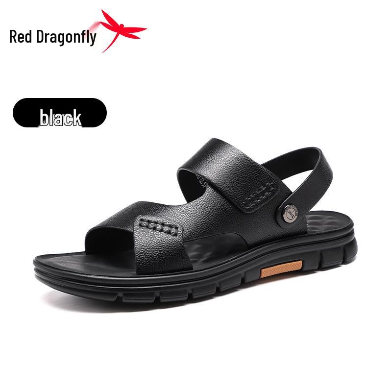 Red Dragonfly Men s Genuine Leather Soft Sole Non-Slip Odor-Resistant Beach Sandals EU 40