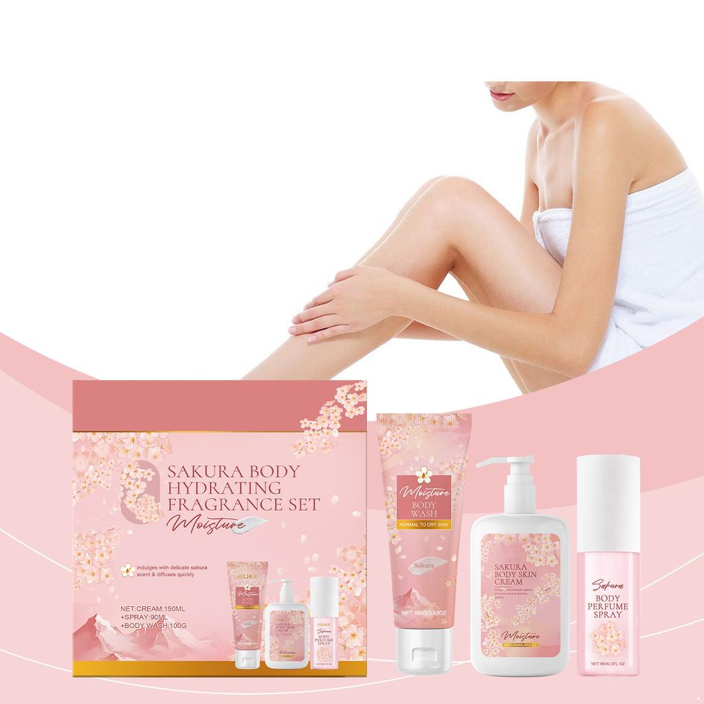 Cherry Blossom Spa Set 3 Piece Body Wash Body Cream Perfume 100g 150ml 90ml Soft Skin Hydrating Light Scent Daily Relaxation Routine