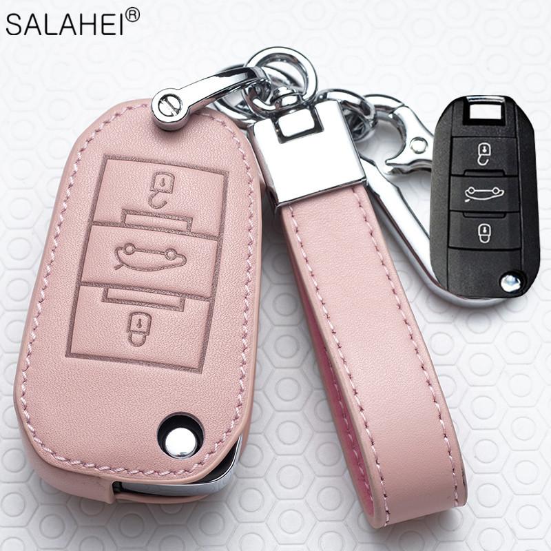 AALY1 New Leather Car Key Case Remote Cover For Peugeot 208 308 T9 508 2008 For Citroen C4 For Opel Corsa Crossland X Auto Accessories