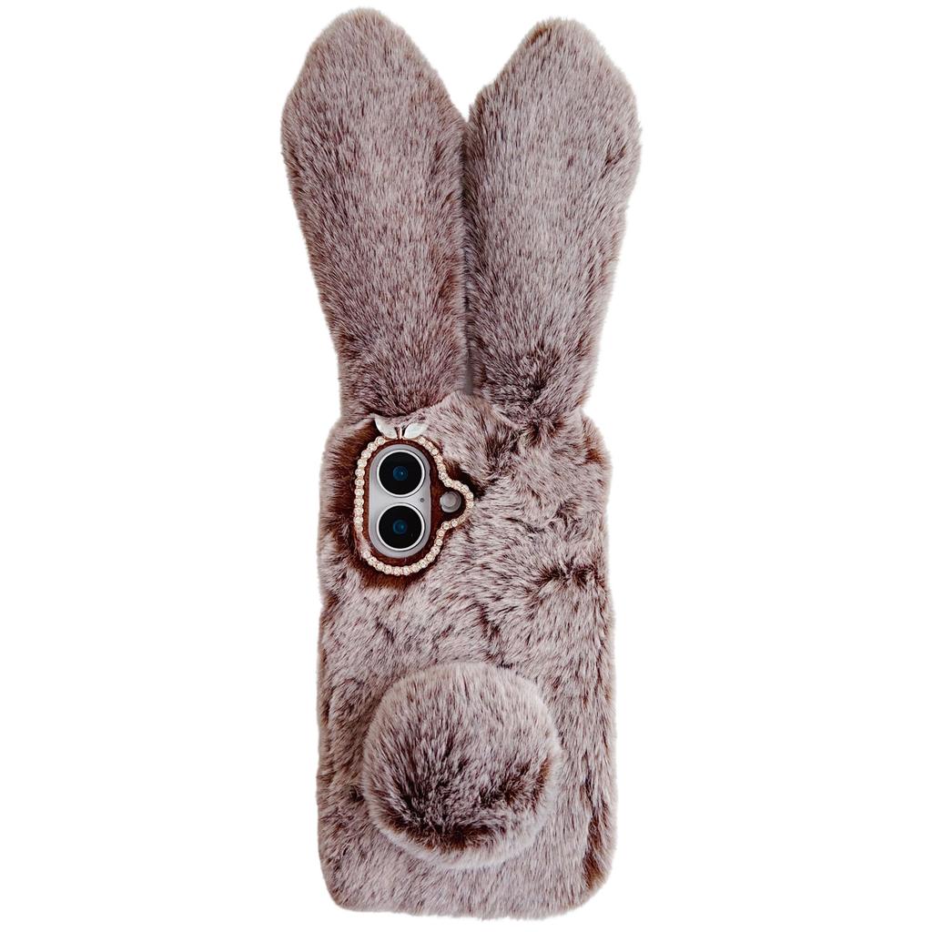 For iPhone 16 Case Bunny Ears Furry Soft Warm TPU Phone Cover