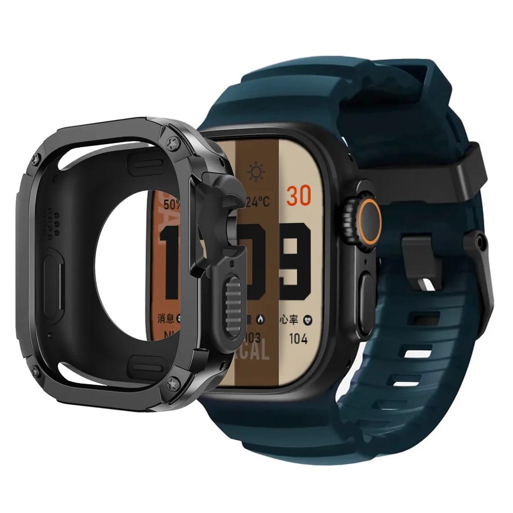 Apple Watch Ultra 2 49mm 44 45 46mm için Kordon+Kılıf Spor Silikon Kordon TPU+PC Kapak iWatch Series10/8/7/SE/6/5 Koruyucu Tampon