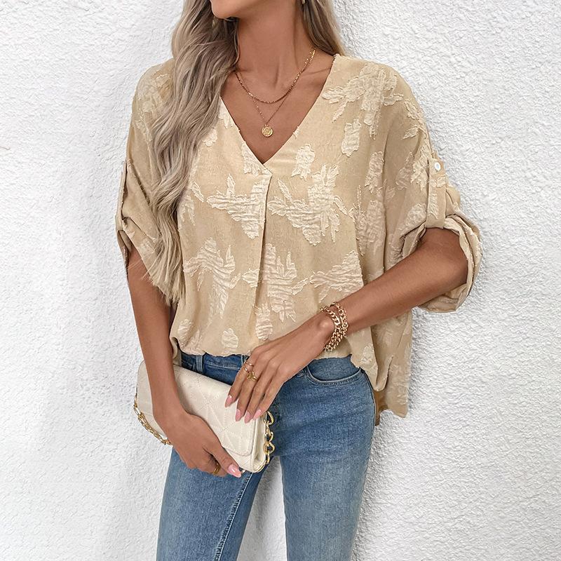 Women s Tunic Top - Boho Oversized Pullover Shirt, 2026 Spring Summer Jacquard Batwing Style Loose Fit Daily Outfits S