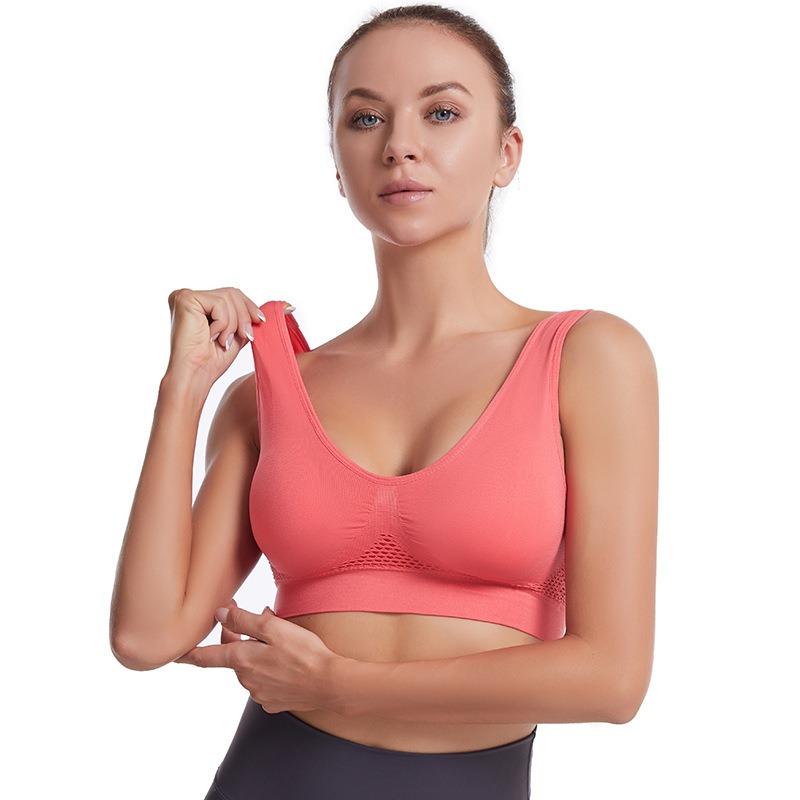 Plus Size Wireless Hollow Mesh Breathable Women Sports Bra For Yoga