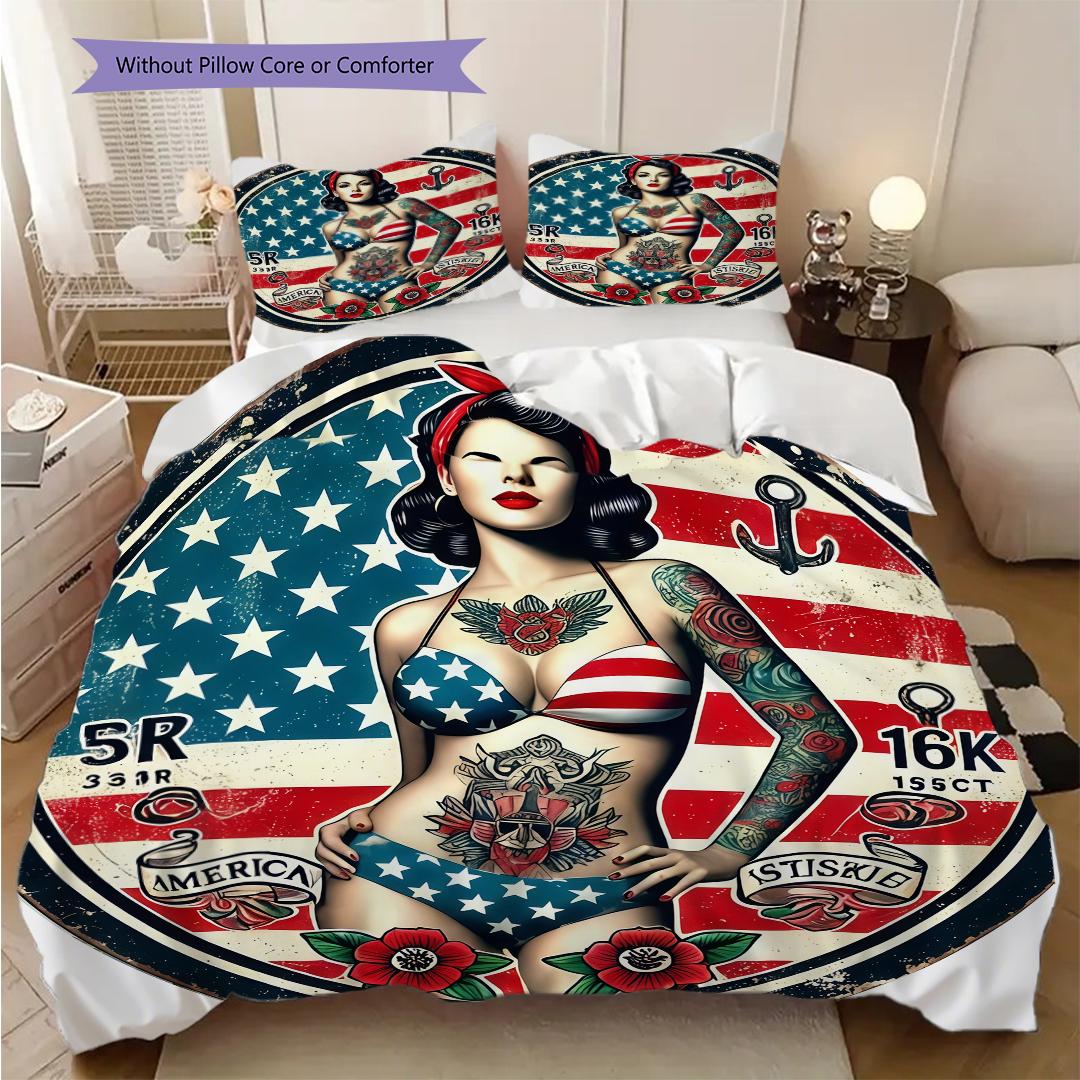 

American flag design bedding, duvet cover, pillowcase, home decoration, birthday gift (1 * duvet cover+2 * pillowcase, coreless) 135x200cm
