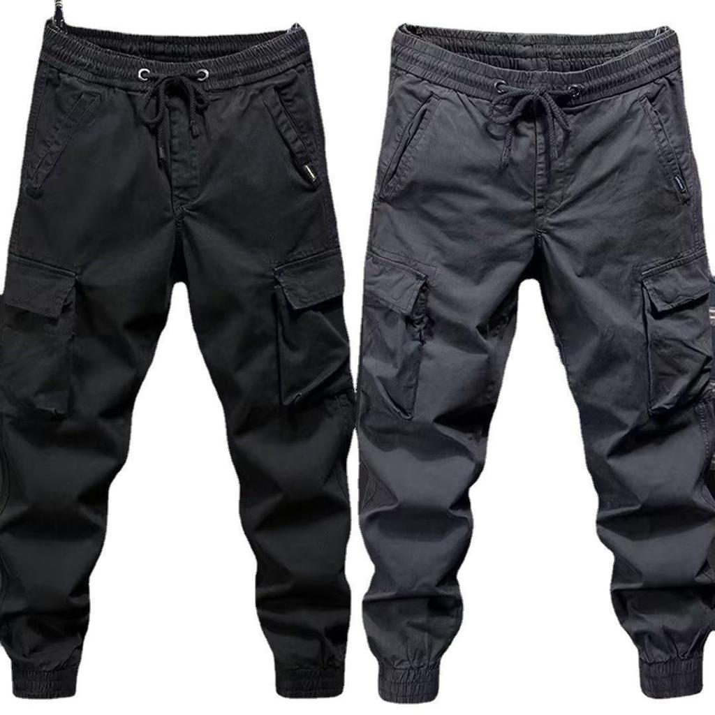 Men's Casual Overalls: Spring & Autumn Solid Color Loose Cuff American-Style Pants