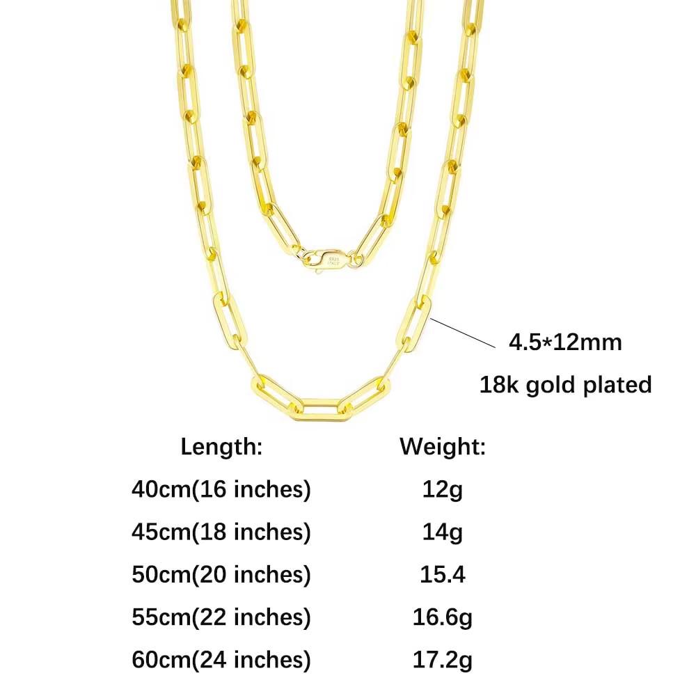 Effie Queen Soild 925 Sterling Silver Paper Clip Link Chain Necklaces Fashion Jewelry DIY Simple Paperclip Chain 40-60cm SC40