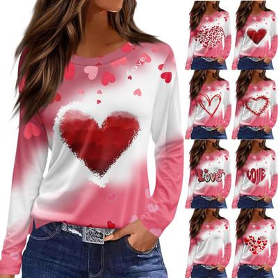 Women's Fashion Casual Slit Hem Round Neck Long Sleeve Loose  Printed T-Shirt Ladies Top