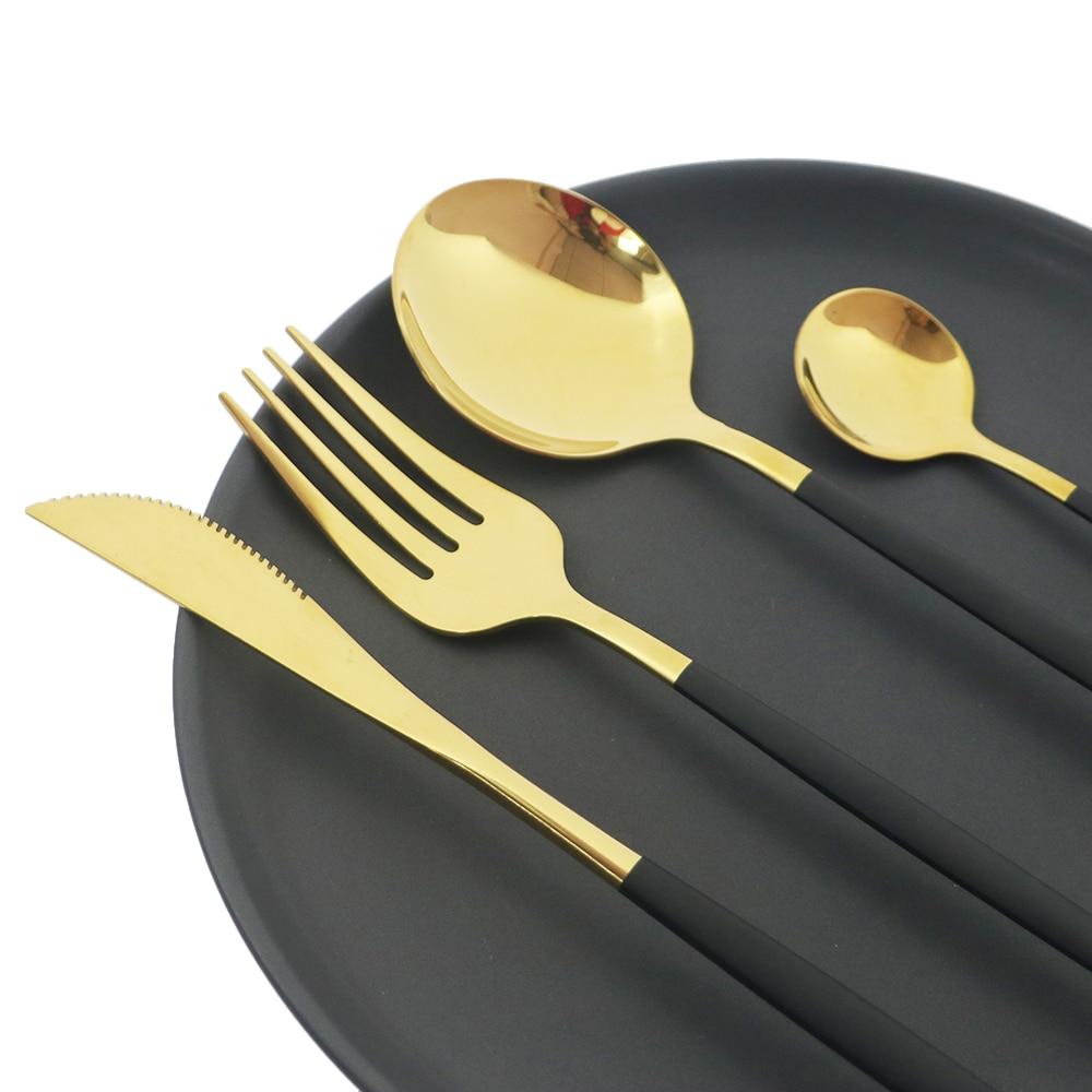 Lustro złoty zestaw sztućców noże ciasto widelce do owoców łyżeczka do kawy sztućce obiadowe zastawa stołowa zastawa stołowa ze stali nierdzewnej zestaw sztućców