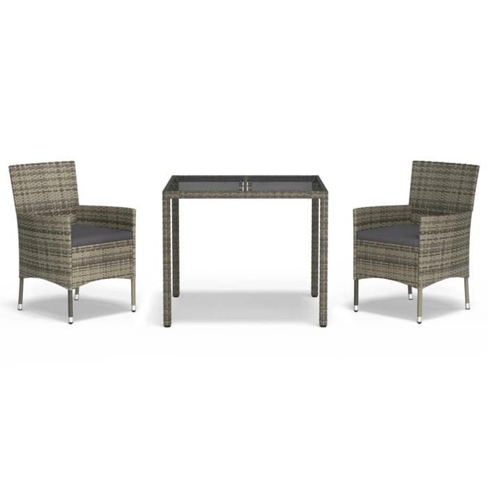 VidaXL Ensemble à manger de jardin 3 pcs coussins gris résine tressée, ensemble à manger, ensemble à manger d'extérieur, 3187332