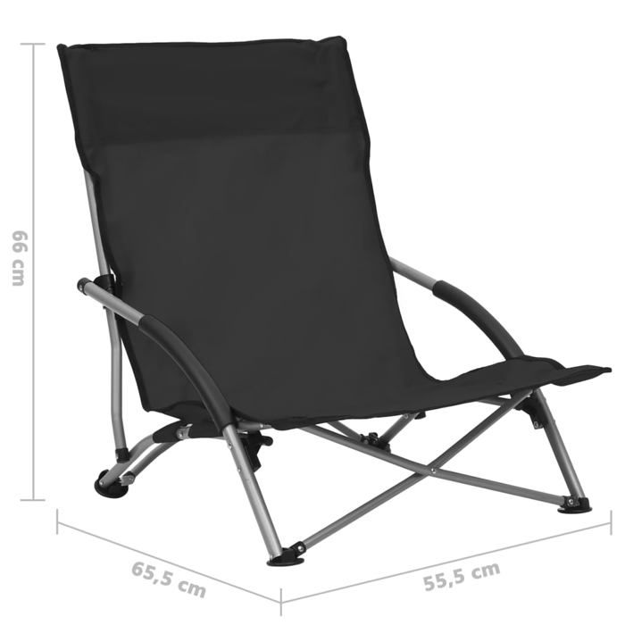 Foldable Beach Chairs - vidaXL - Black - Oxford Fabric and Steel - Optimal Comfort