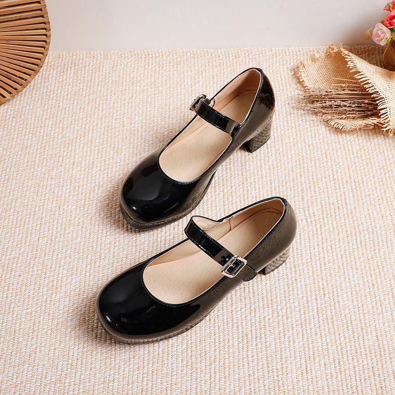Women High Heels Girls Shoes Patent Leather Princess Lolita Shoes Fashion Girls Party Wedding Shoes Round Toe Ladies Pumps 30-43