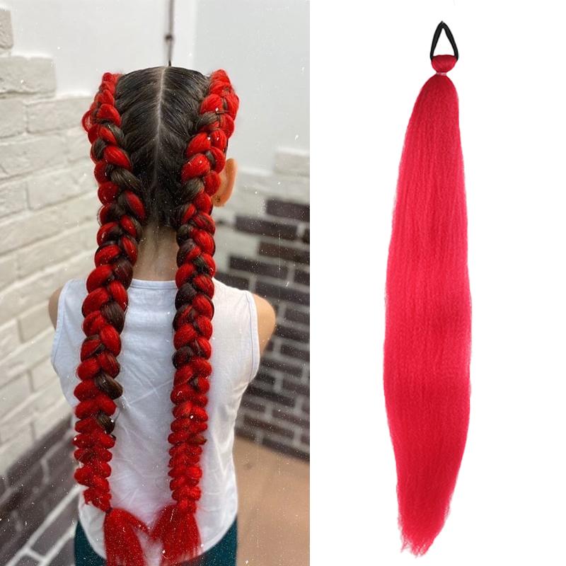 Synthetische Paarse Haarpowder met Elastisch Elastiek Lang Yaki Recht Ponytail voor DIY Vlechten voor Kerstmis Halloween Gebruik 26inches black