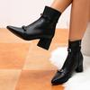 Fashion Elegant Black Soft Leather Ankle Boots Women Sexy Pointed Toe Belt Buckle Modern Boots Fashion Zip Square Heels Short Booties