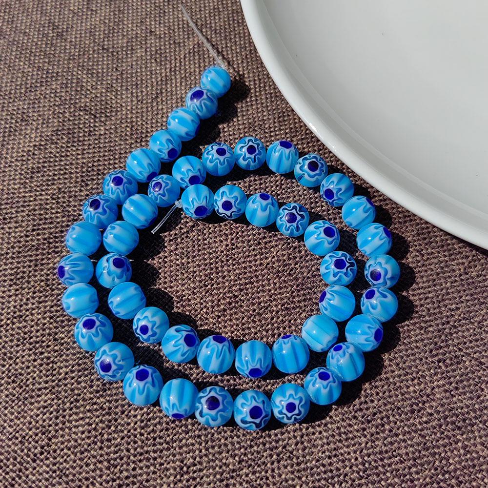 Millefiori Glass Beads 8mm - Round, Single Flower, Loose Beads for DIY Jewelry