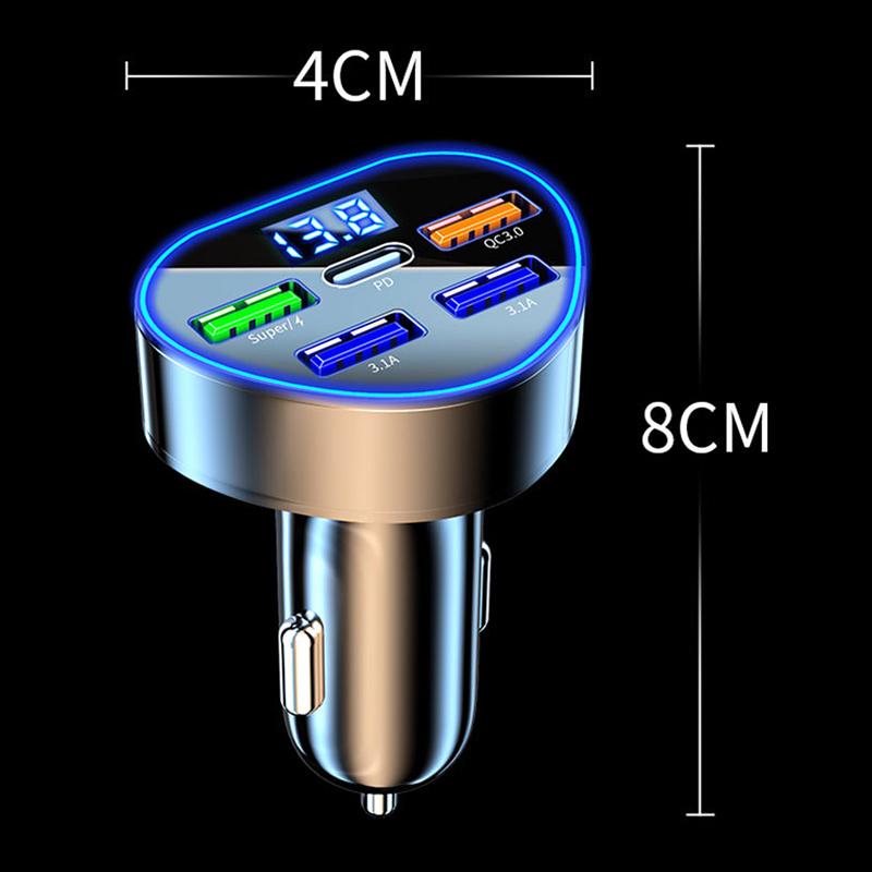 350W Car Phone Charger Usb Type C Super Fast Charge In Car With Led Voltage Monitor For Iphone Samsung Huawei Oneplus Vivo Oppo