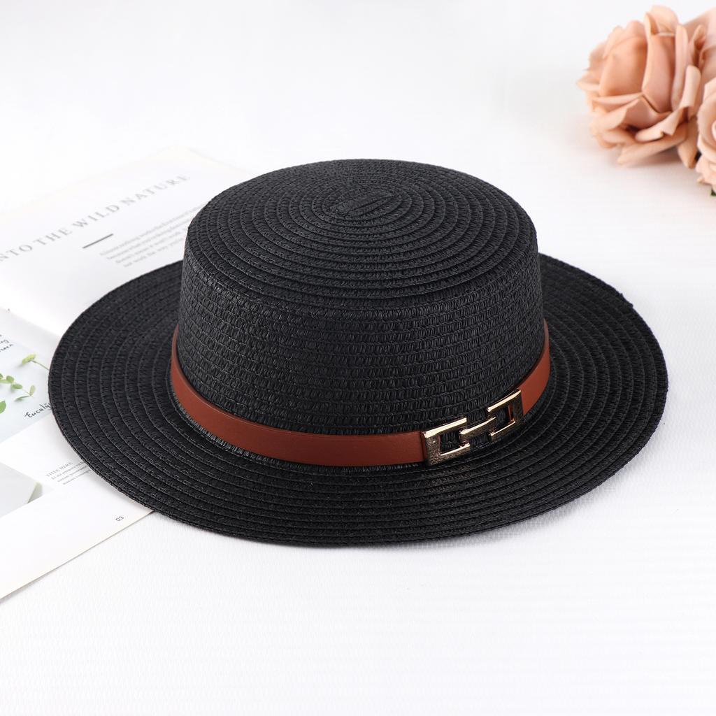 Summer women's vacation seaside cool hat rhinestone letter belt personalized British style retro flat top sun hat