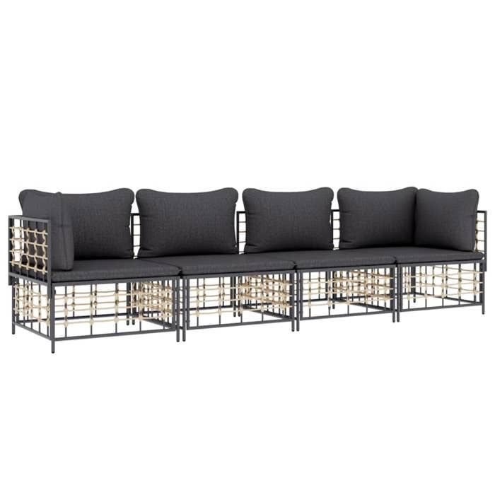 VidaXL Salon de jardin 4 pcs avec coussins anthracite résine tressée, ensemble de salon, ensemble de salon d'extérieur, 3186699
