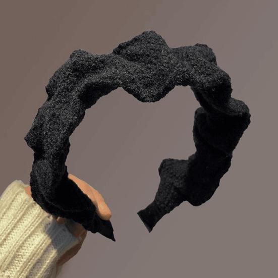 Hair Hoop Non-Pressing Design Soft Knit Headband Wide Pleated High Hair Accessory Crown Autumn Winter