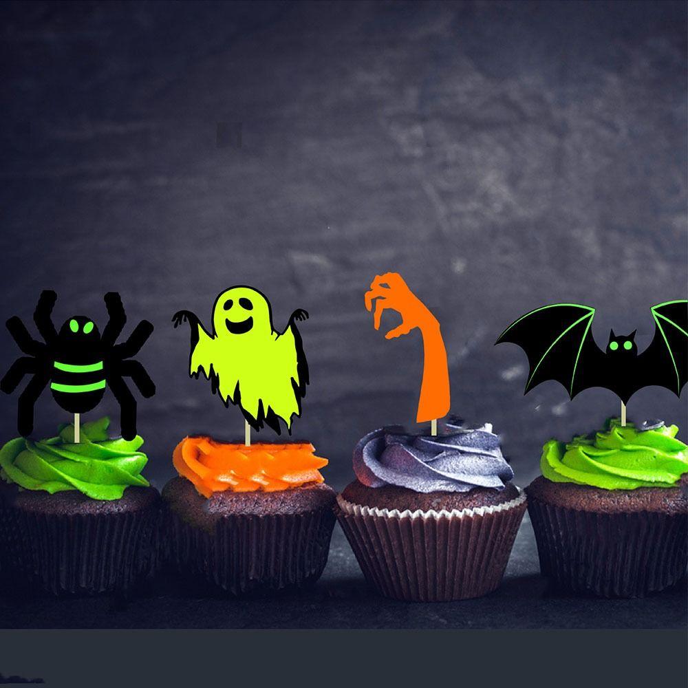 Spider Ghost Pumpkin Cake Insertion Card Paper Cake Flags Halloween Fluorescent Flag  Bar