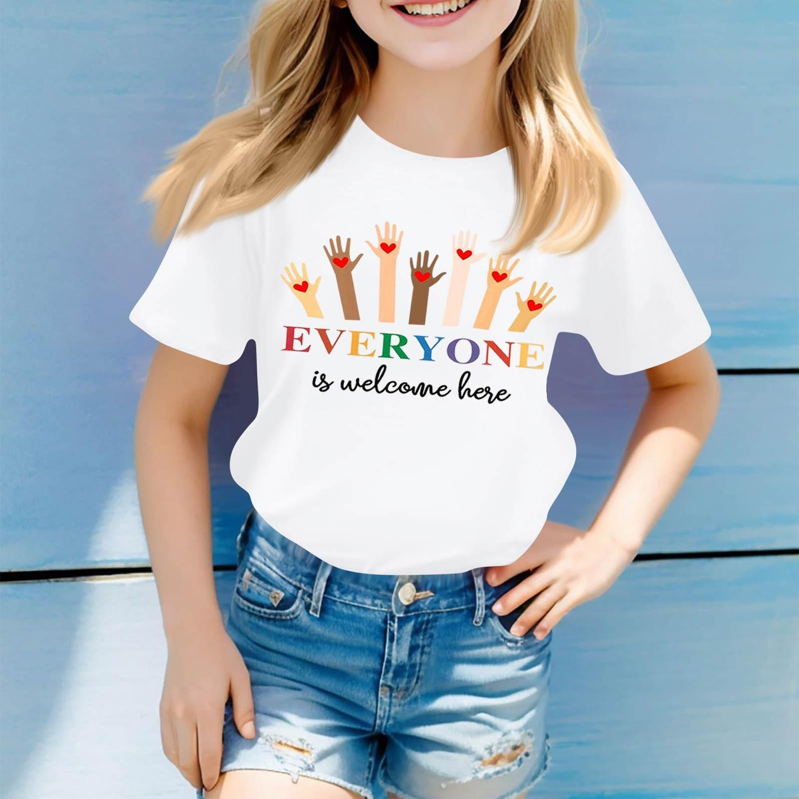 

Дитячий повсякденний зручний вільний легкий топ із короткими рукавами та круглим вирізом 160 білий