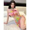 Color Sweet Tank Mini Dress Sexy Women New Backless Cheongsam Uniform Temptation Sheer Print Dress Elegant 2025 New Tops DE58