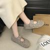 Leopard Print Mary Jane Fluffy Shoes Women's Winter 2025 New Ugly Cute Bread Cotton Shoes Velcro Flat Plush Single Shoes