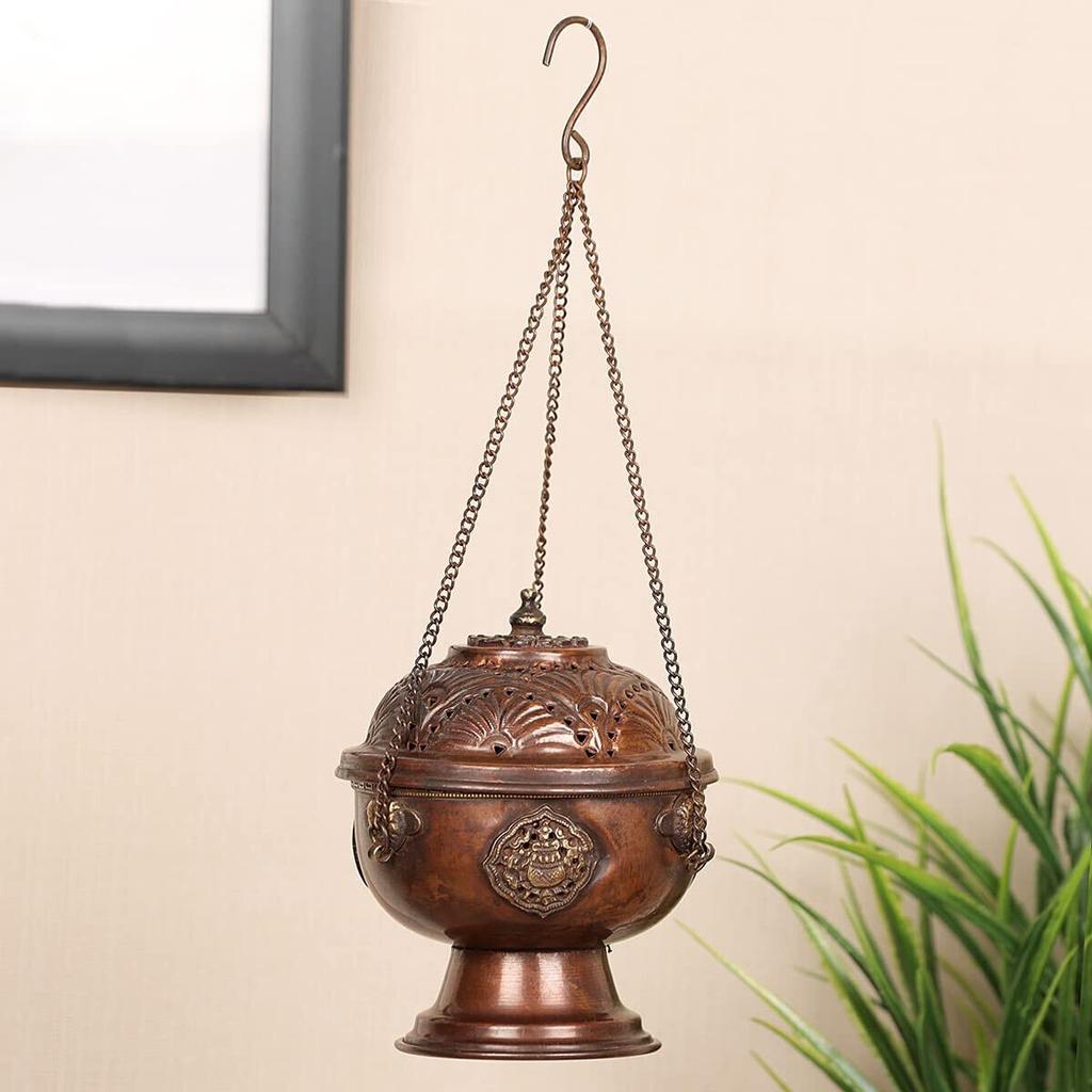 Brass Antique Finish Tibetan Style Hanging Incense Burner QA605