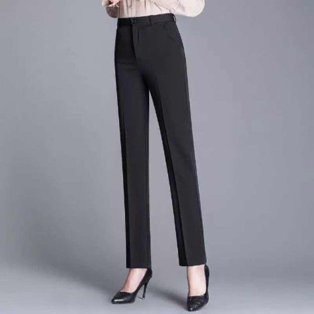 Women's High Waist Straight Leg Long Trousers Slim Fit Casual Office Work Pants