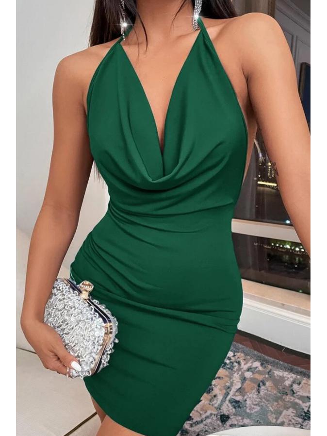 2026 Spring/Summer European & American Women's Fashion: Sexy Slit Bow Backless Halter Dress