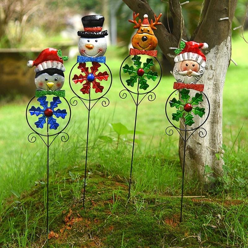 Christmas Metal Stake with Windmill Snowman Santa Garden Decor for Outdoor Decorations Yard Lawn Pathway Driveway Sign