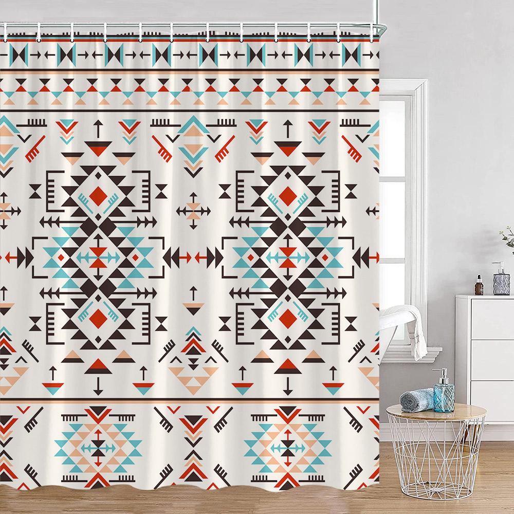 Vintage Bohemian Shower Curtain Boho Pattern Geometric Indian Mandala Style Bathroom Curtains Polyester Fabric Bath Decor