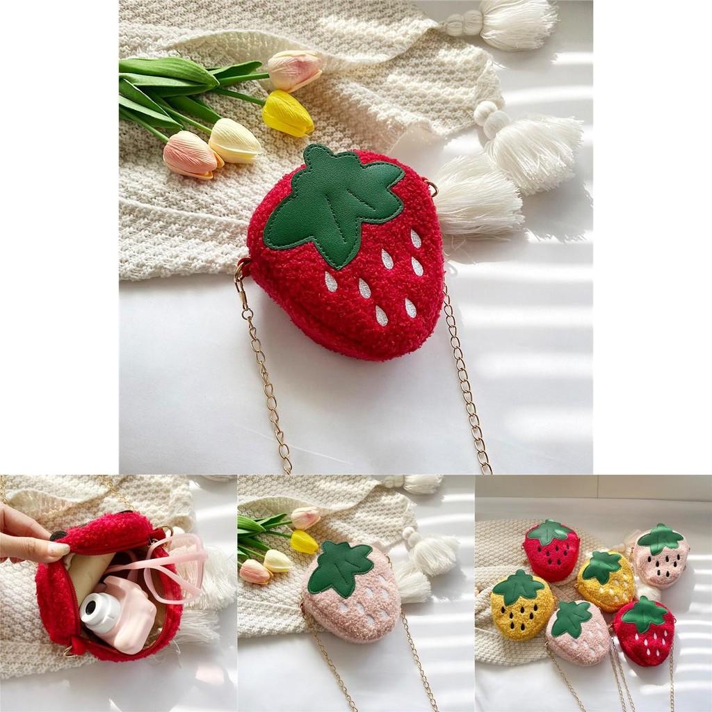 Kindergarten Fashionable Girls Plush Strawberry Chain Bag 2023 Soft Breathable Wearresistant Purse Coin