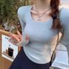 Early Autumn New Long-sleeved Knitted Sweater Women's Slim-fitting Inner Square-necked Bottoming Shirt Autumn and Winter High-end Low-necked Top