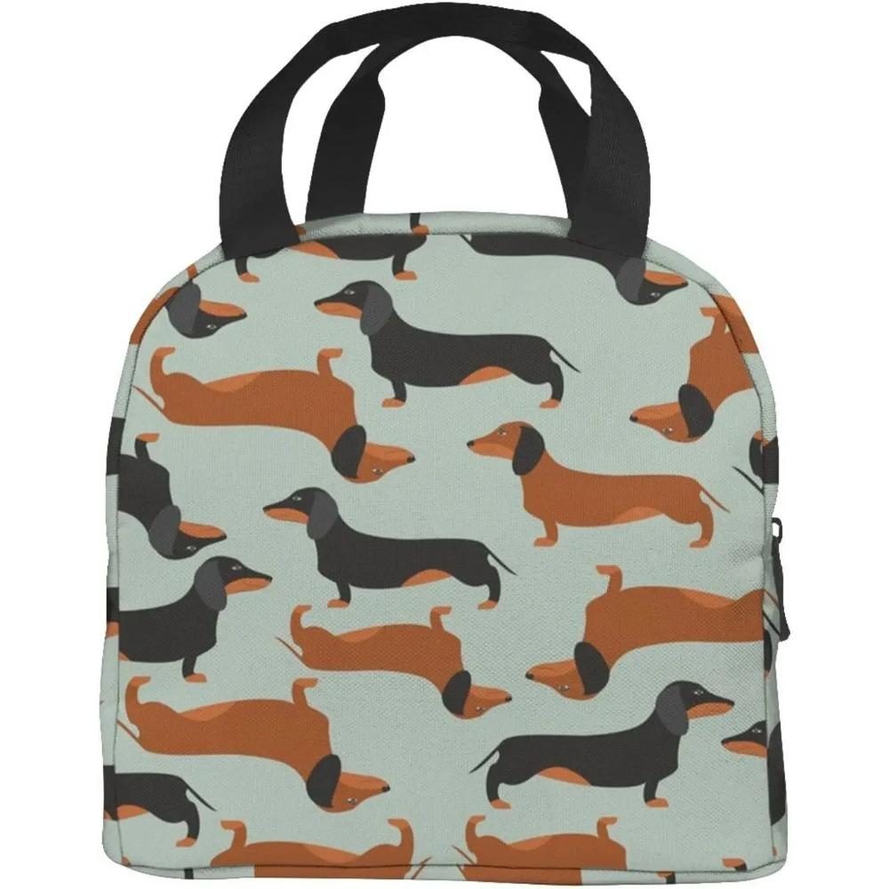 

Черно-коричневая сумка для ланча с изображением таксы для женщин, многоразовая изолированная ланч-бокс, небольшая термосумка-холодильник для работы, пикника, школы 22x20x13CM бежевый