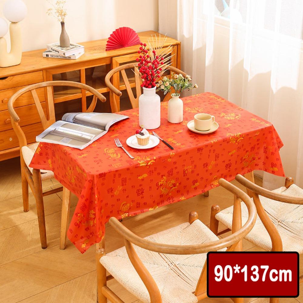 PEVA Tablecloth Thickened Red Festive Table Cloth Portable Table Cover  New Year Party Supplies