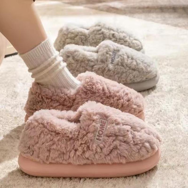 Slippers Women's Winter Home Warm Non Slip Plush Shoes Men Wearing Outside