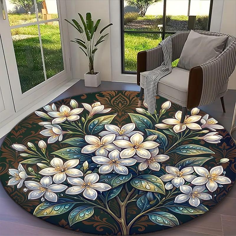 1pc Luxe Botanical Yin Yang Printed Chair Rug for Home Office Use, Living Room Kitchen Game Room Round Carpet