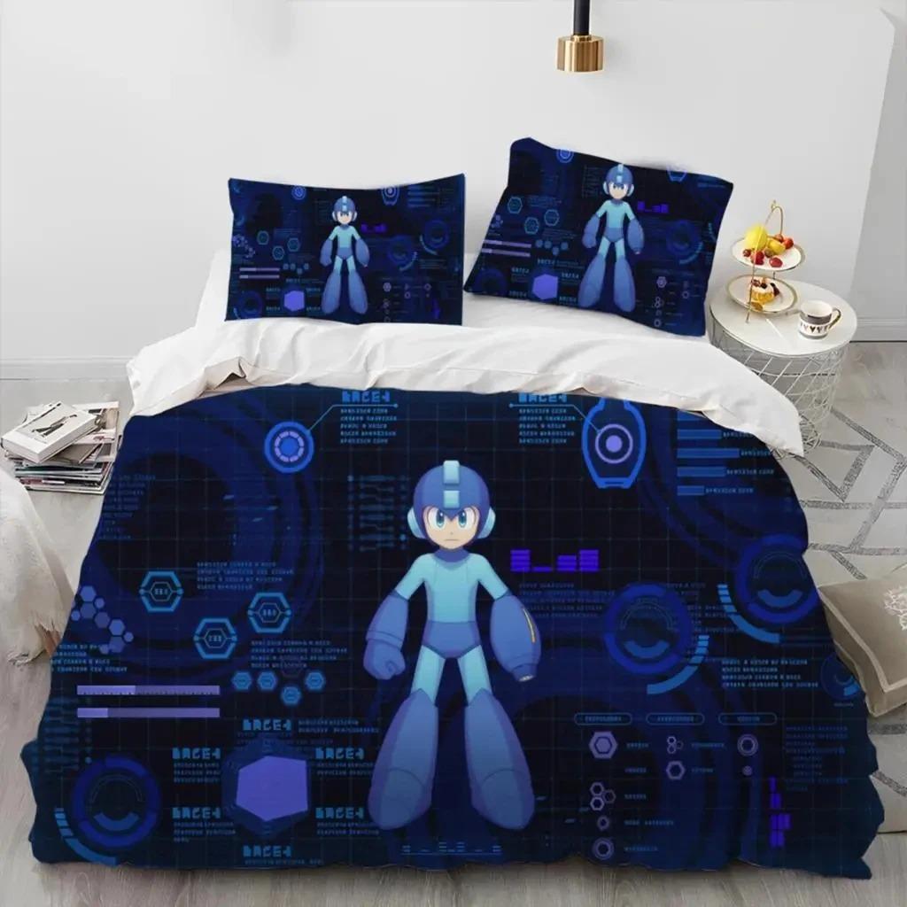 3D tlač Rockman Megaman Hra Kreslený posteľná súprava Chlapci Dievčatá Dvojlôžko Kráľovská veľkosť Obliečka na paplón Obliečka na vankúš Posteľ Deti Dospelí