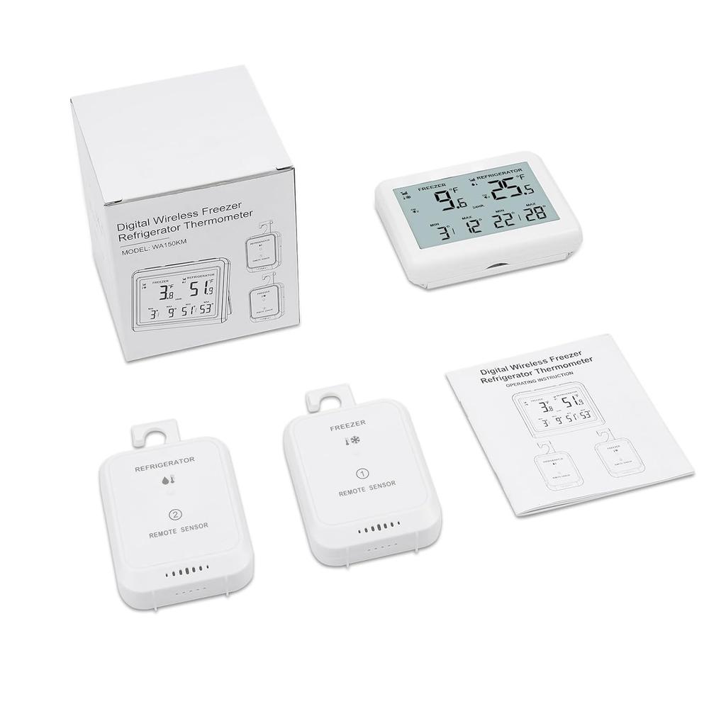 Digital Refrigerator Thermometer - 3.7 inch LCD Backlight Freezer Thermometer with 2 Sensors, Digital Fridge and Freezer Thermometer with Alarm,