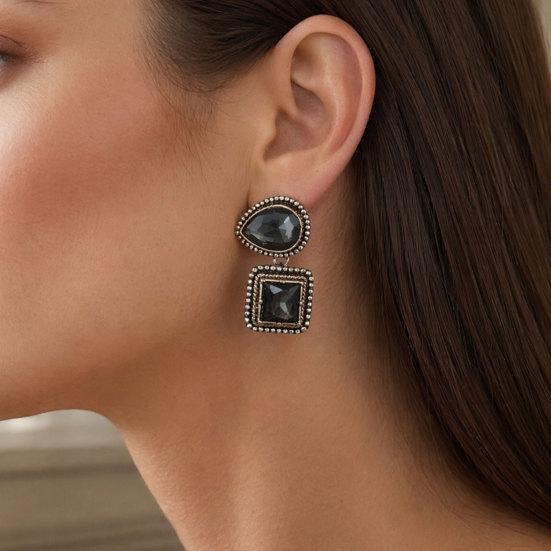 Fashion Women Rhinestone Geometry Earrings/Rings, Vintage Water Drop Earrings/Square Rings, Elegant Earrings/Rings for Women Party