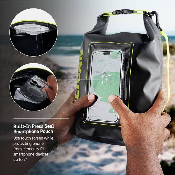Pelican Marine Phone Dry Bag 5 Liters Green IP68 Compatible with Smartphones and Features a Smartphone Touchscreen and Detachable Shoulder Strap