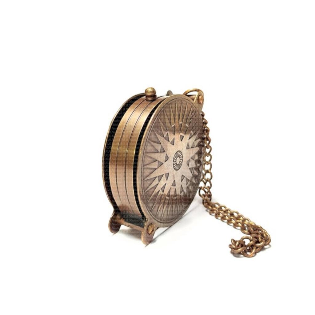 Antique Brass Pocket Compass Sliding with Wood Box, Anniversary Gifts For Men, Birthday Gift For Dad, Groomsmen Gift, Christmas Decor